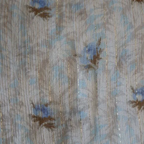 Womens LoveShackFancy Pale Blue Metallic Gold Silk Floral Mini Popover Dress XS - Picture 12 of 15